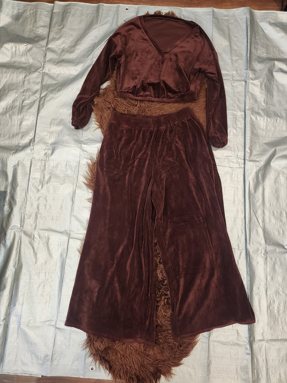 Fashion Nova Brown Velvet Maxi Wide-Leg Set